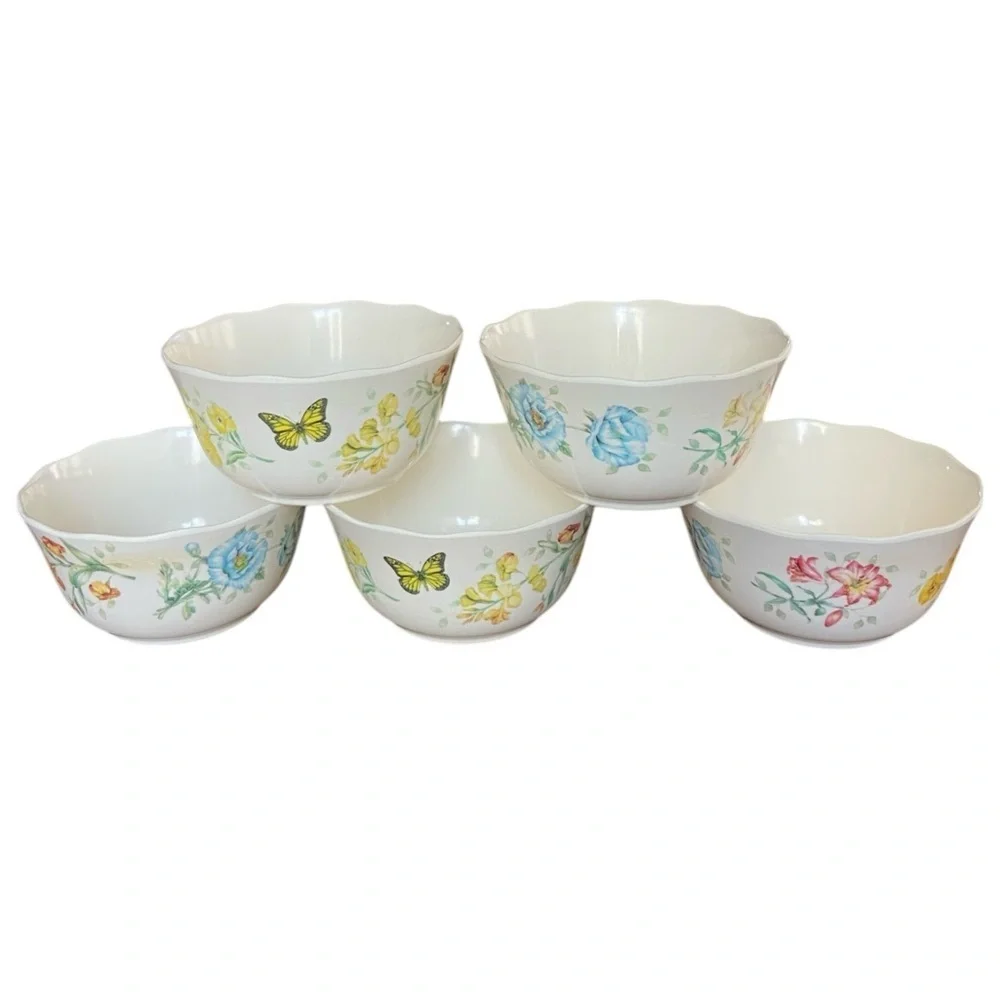 Lenox White Melamine 5pc Pastel Bowl Butterfly Meadow Pattern